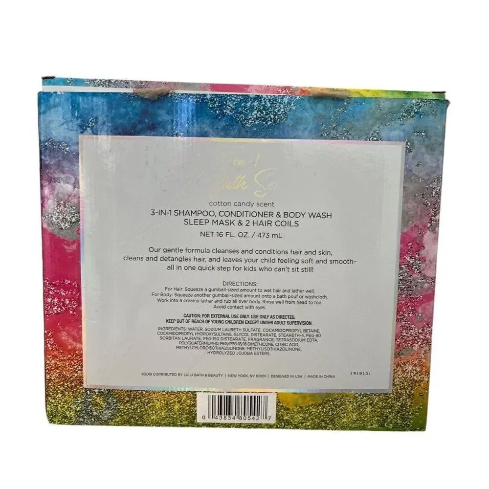 Unicorn 3 in 1 Shampoo Conditioner Body Wash Bath Set Sleep Mask Hair Ties New